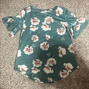 Tickled Teal Green Floral Short Sleeve Top